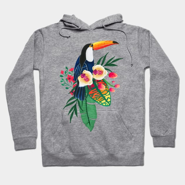 Tropical bird and flowers Hoodie by JuliaBadeeva